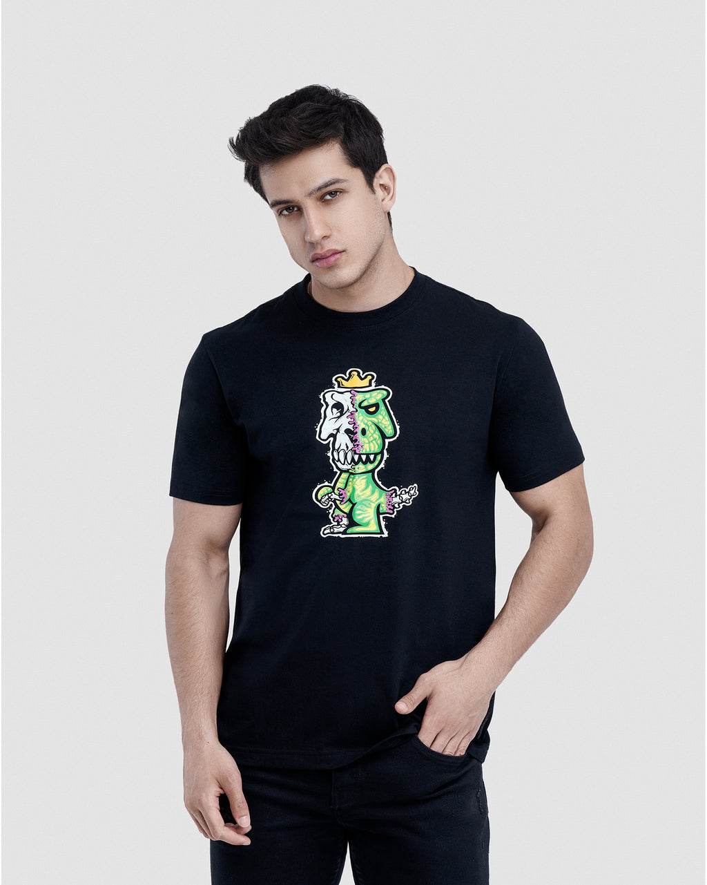 T-Rex Osium Pima Cotton T-Shirt | Neon Half-Skeleton Graphic Punk Edition