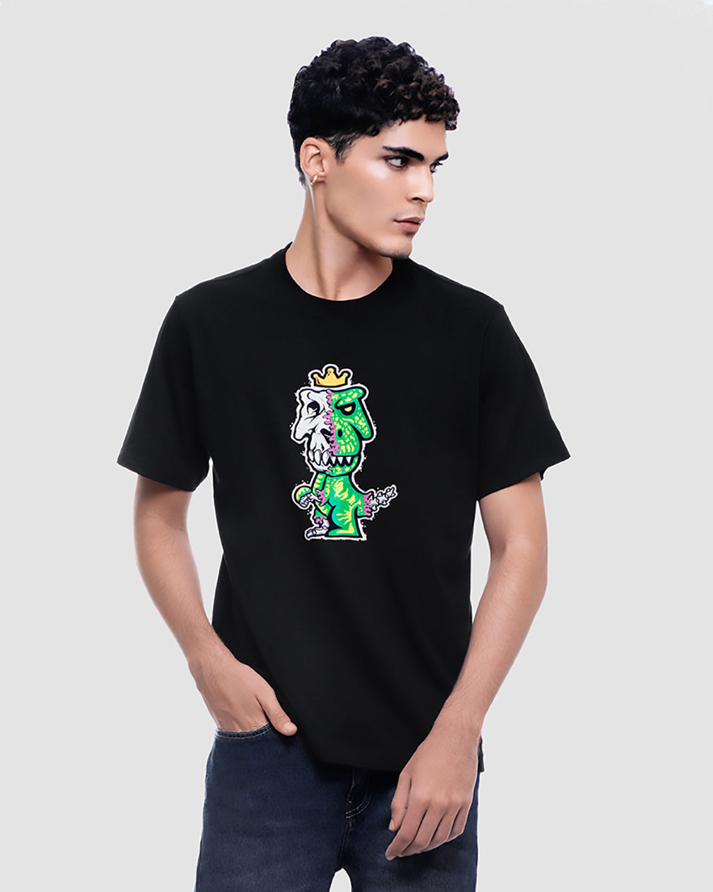 T-Rex Osium Pima Cotton T-Shirt | Neon Half-Skeleton Graphic Punk Edition